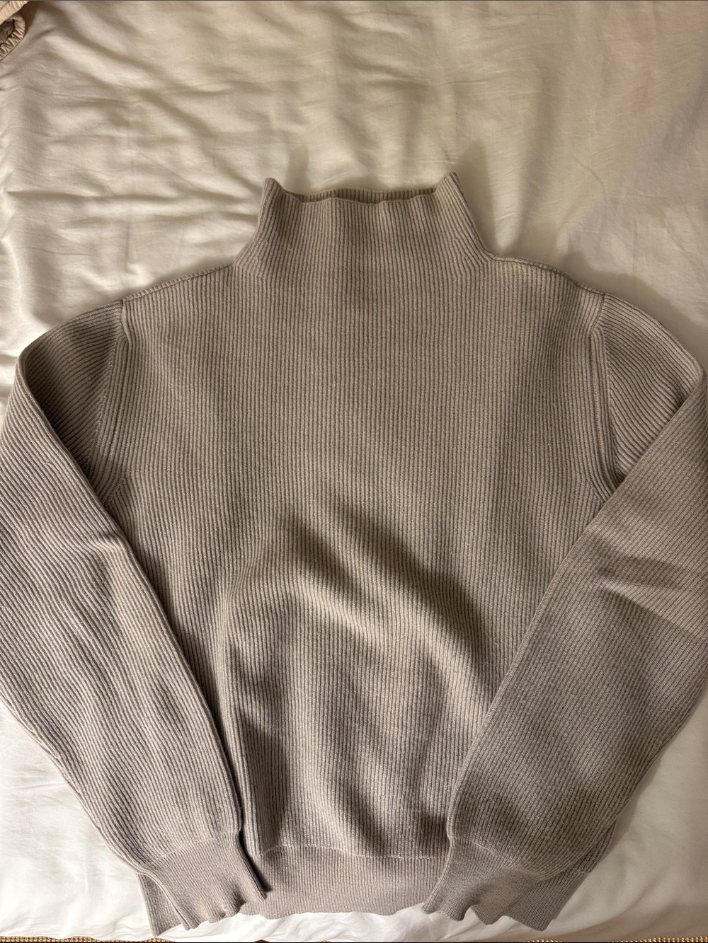Ribbed Mock Neck Sweater in Light Taupe